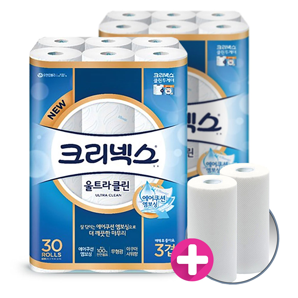 크리넥스 화장지 울트라 클린 25m30롤2팩+키친200매