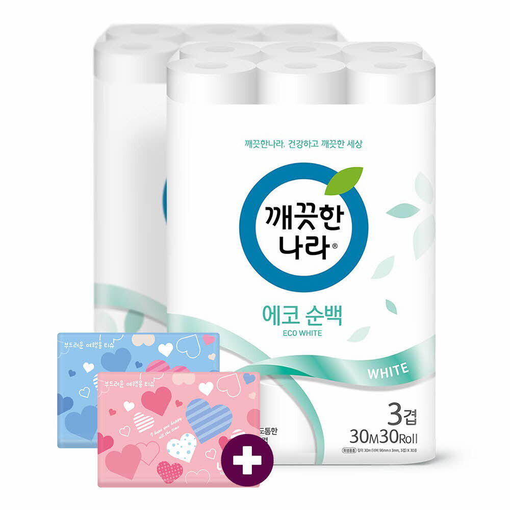 깨) 에코 순백 화장지 30m30롤2팩 +여행용40매2개