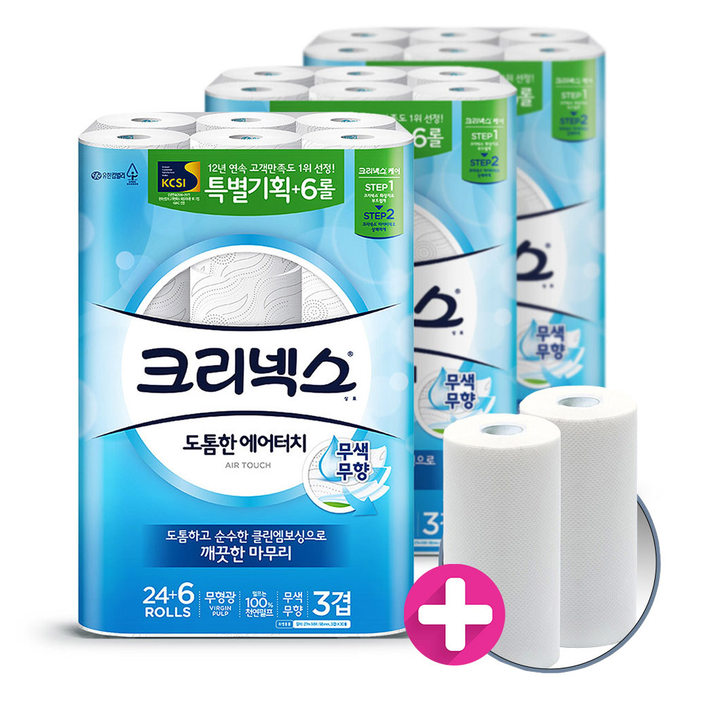 크리넥스 화장지 에어터치 27m24+6롤3팩 +키친200매