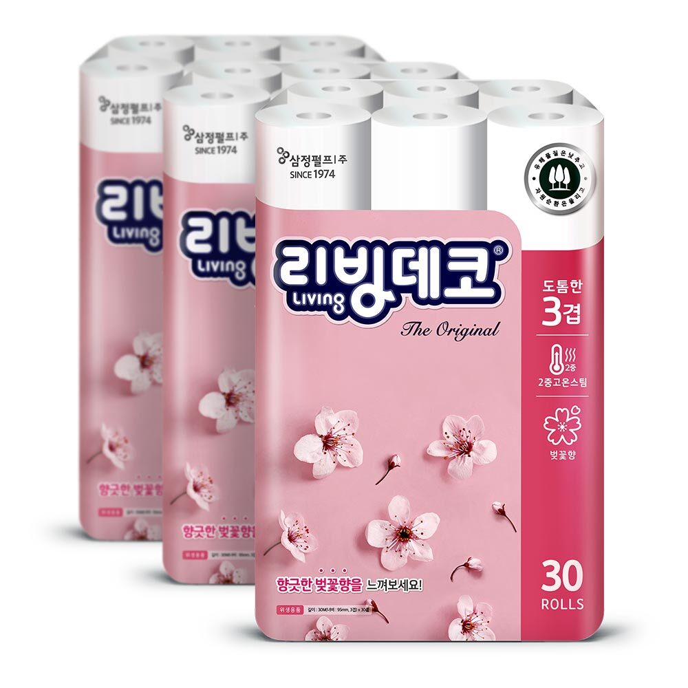 삼정 3겹 리빙 데코 화장지 30M 30롤 3팩 집들이
