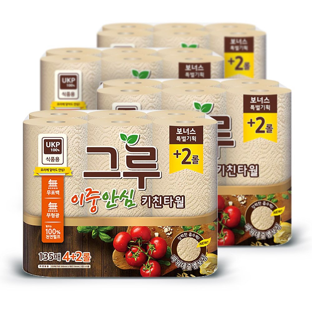 삼정 그루 이중 안심 키친타올 무표 135매 6롤 x4팩