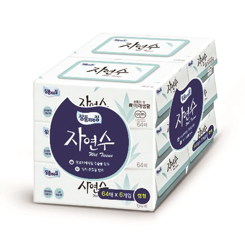 잘풀리는집 자연수 물티슈 64매 6입 1팩