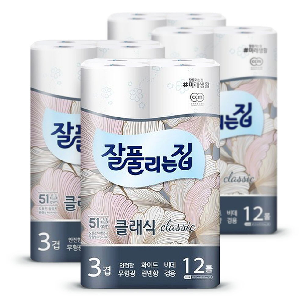 잘풀리는집 3겹 클래식 화장지 27m12롤 4팩