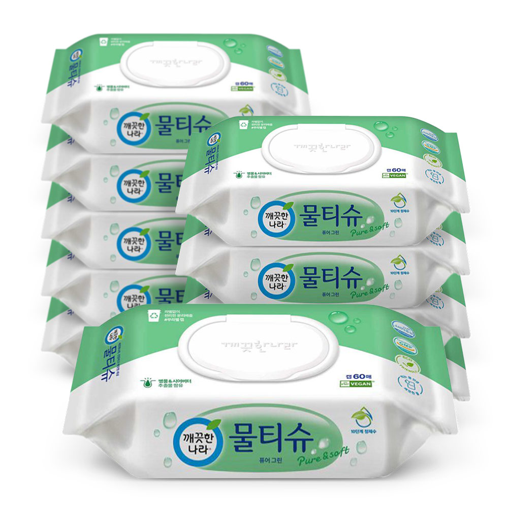 깨끗한나라 퓨어 일반 물티슈 캡형 60매 10팩