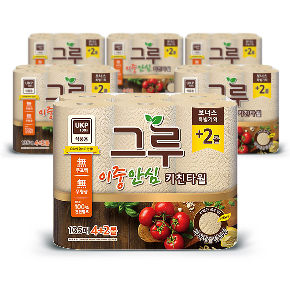 삼정 그루 이중 안심 키친타올 무표 135매 6롤 x6팩