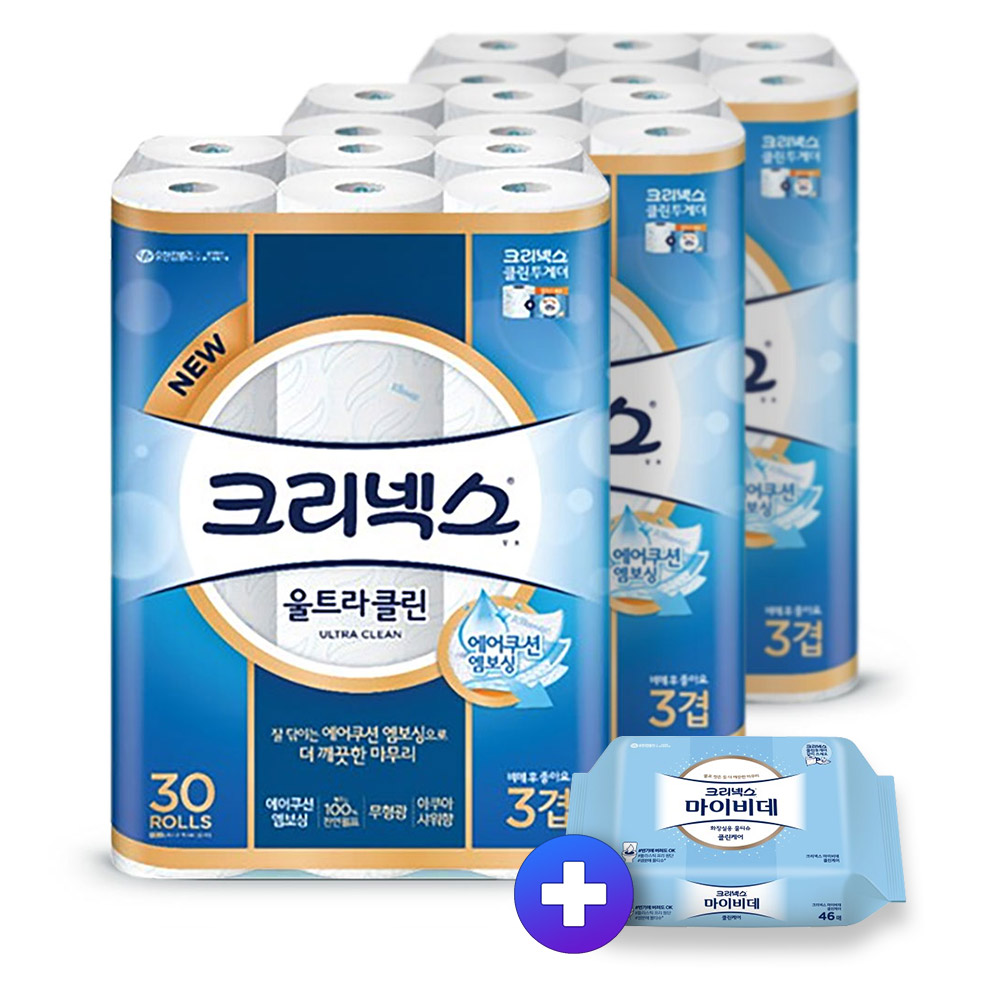 크리넥스 화장지 울트라 클린 25m30롤3팩+비데46매