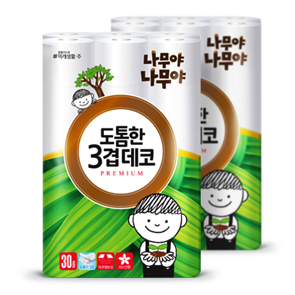 나무야 도톰한 3겹 데코 화장지 30m 30롤 2팩