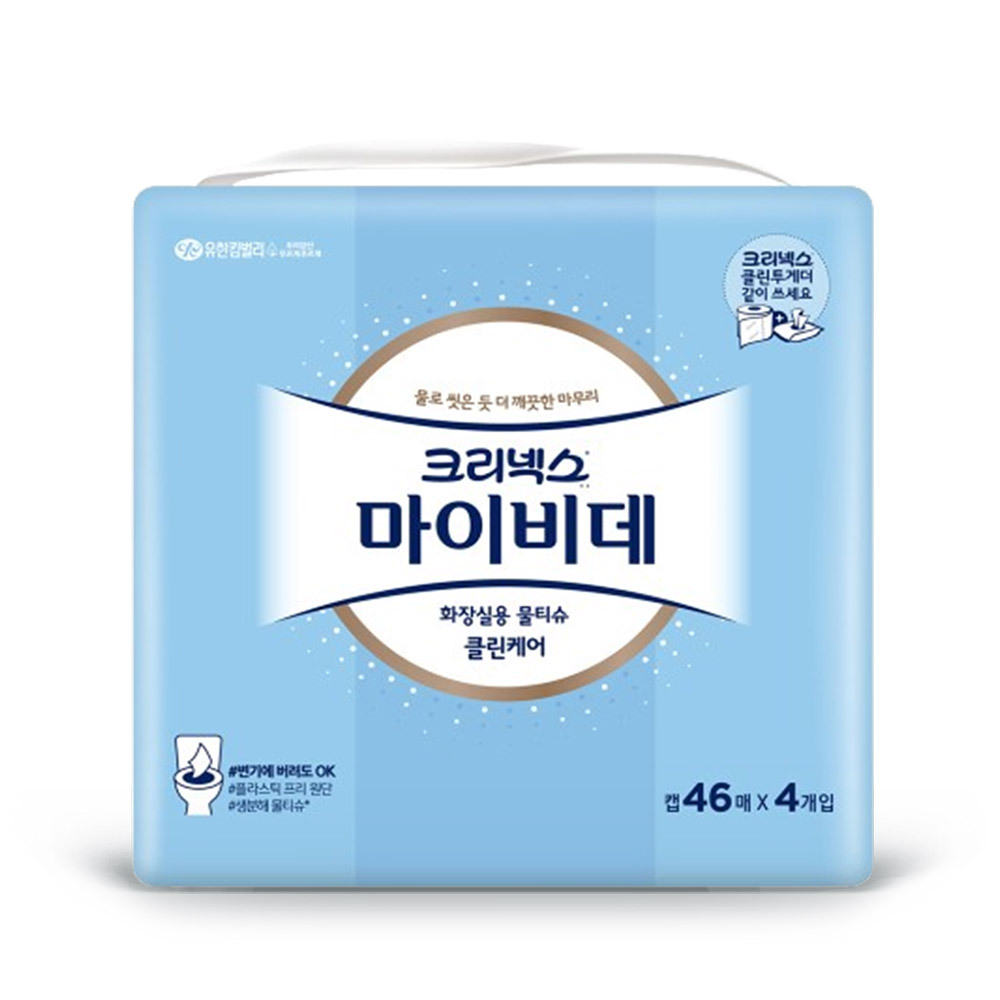 크리넥스 마이비데 물티슈 클린케어 캡 46매4입 x1팩