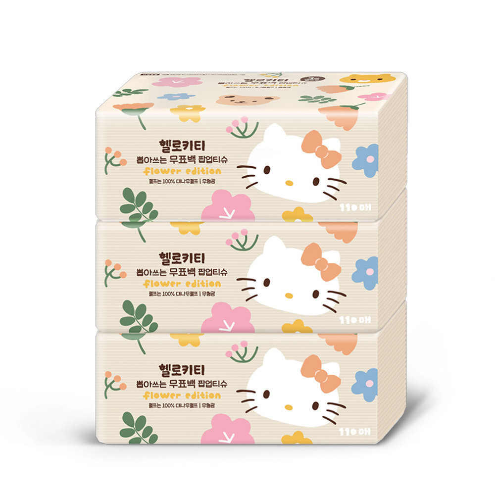 헬로키티 뽑아쓰는 무표백 대나무 티슈 110매3입 x1팩