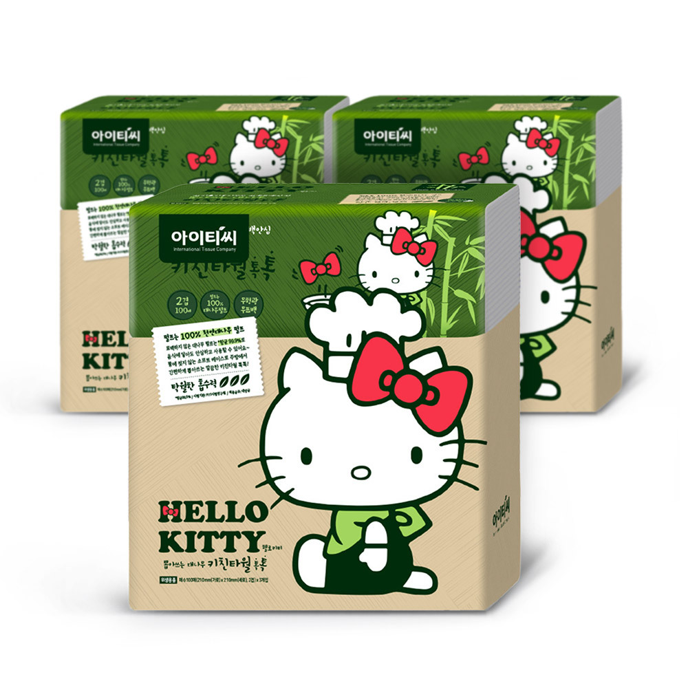 헬로키티 대나무 뽑아쓰는 키친타월 톡톡 100매3입 x3팩