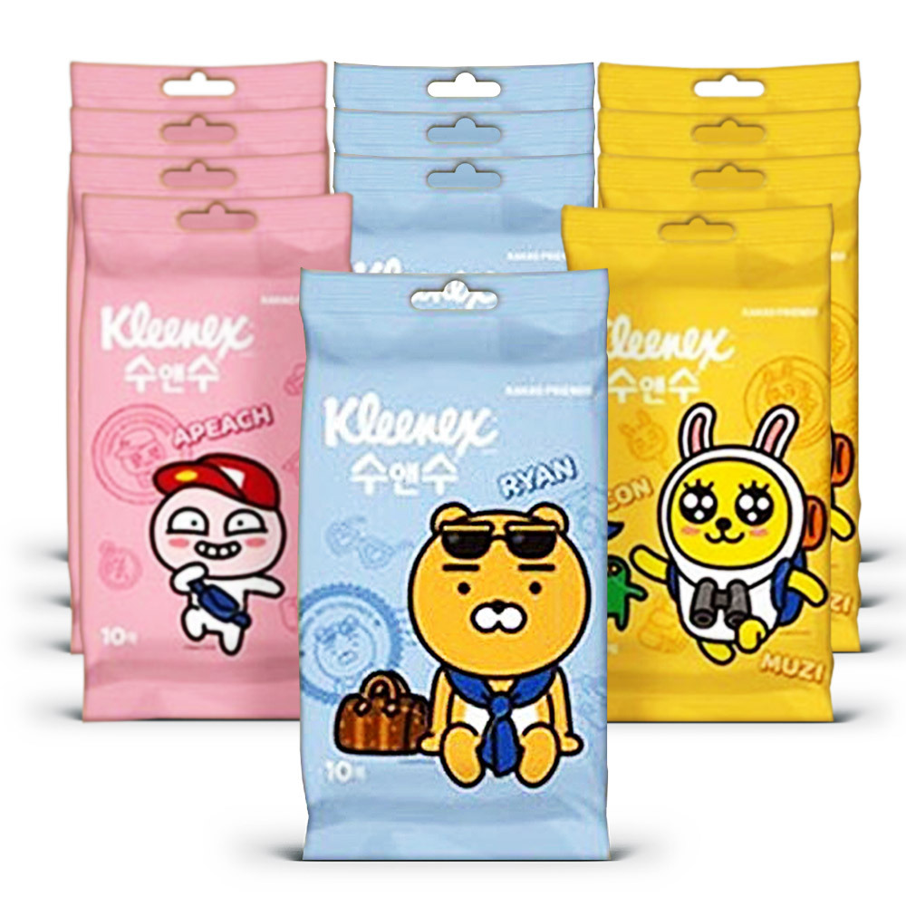 크리넥스 수앤수 카카오 프렌즈 물티슈 리필 10매12팩
