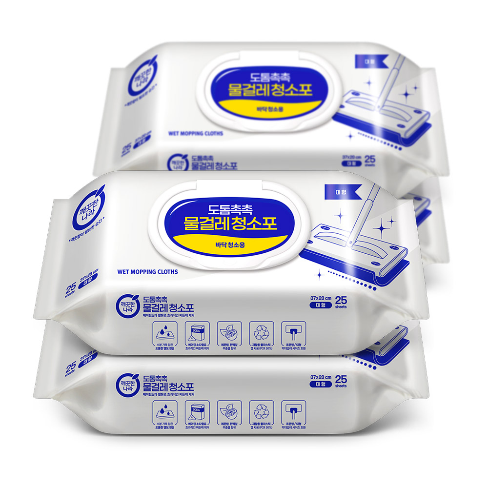 깨끗한나라 도톰촉촉 물걸레 청소포 대형 캡25매 x4팩