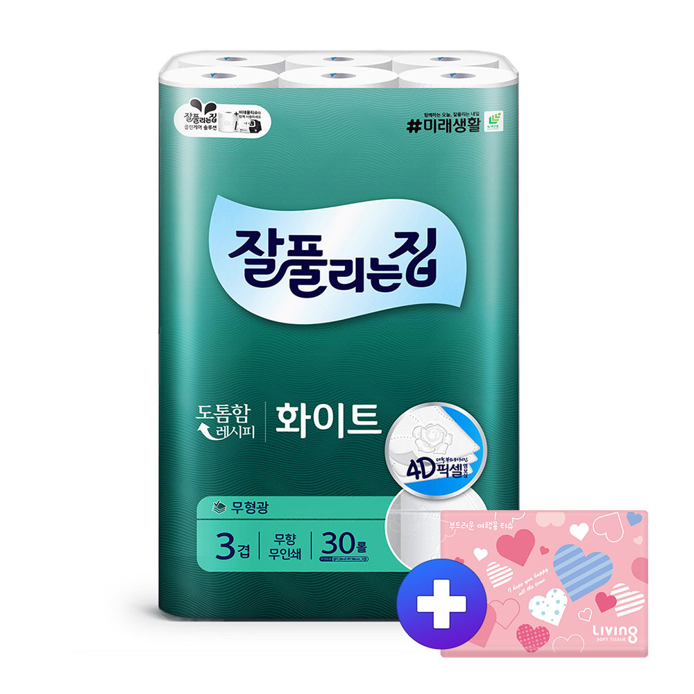 잘) 도톰한 화이트 화장지 28m30롤1팩 +티슈40매1개