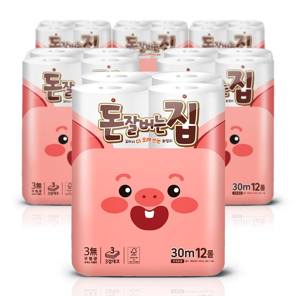 돈잘버는집 무형광 오래쓰는 화장지 30M12롤 6팩