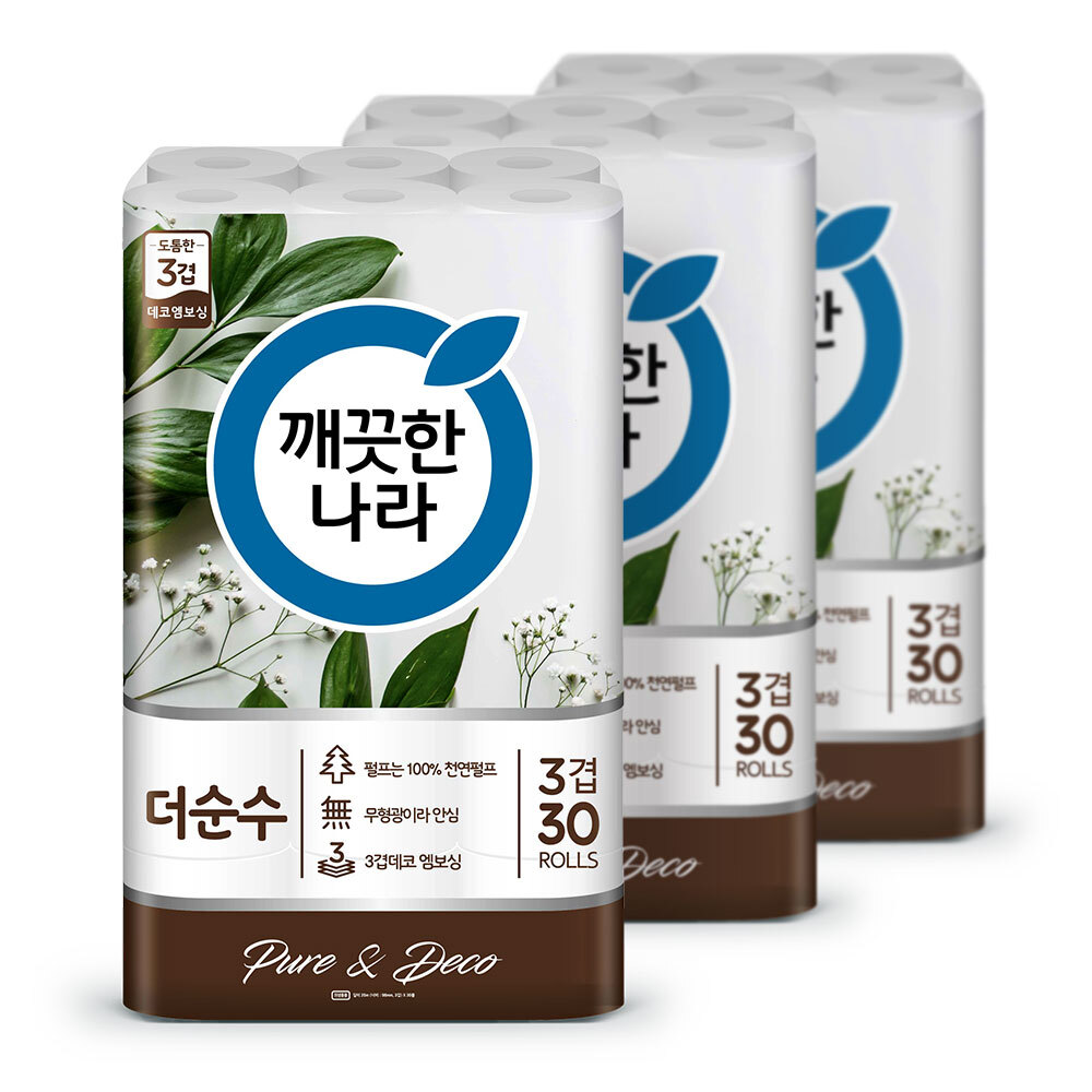 깨끗한나라 더순수 도톰한 화장지 3겹 25m 30롤 x3팩