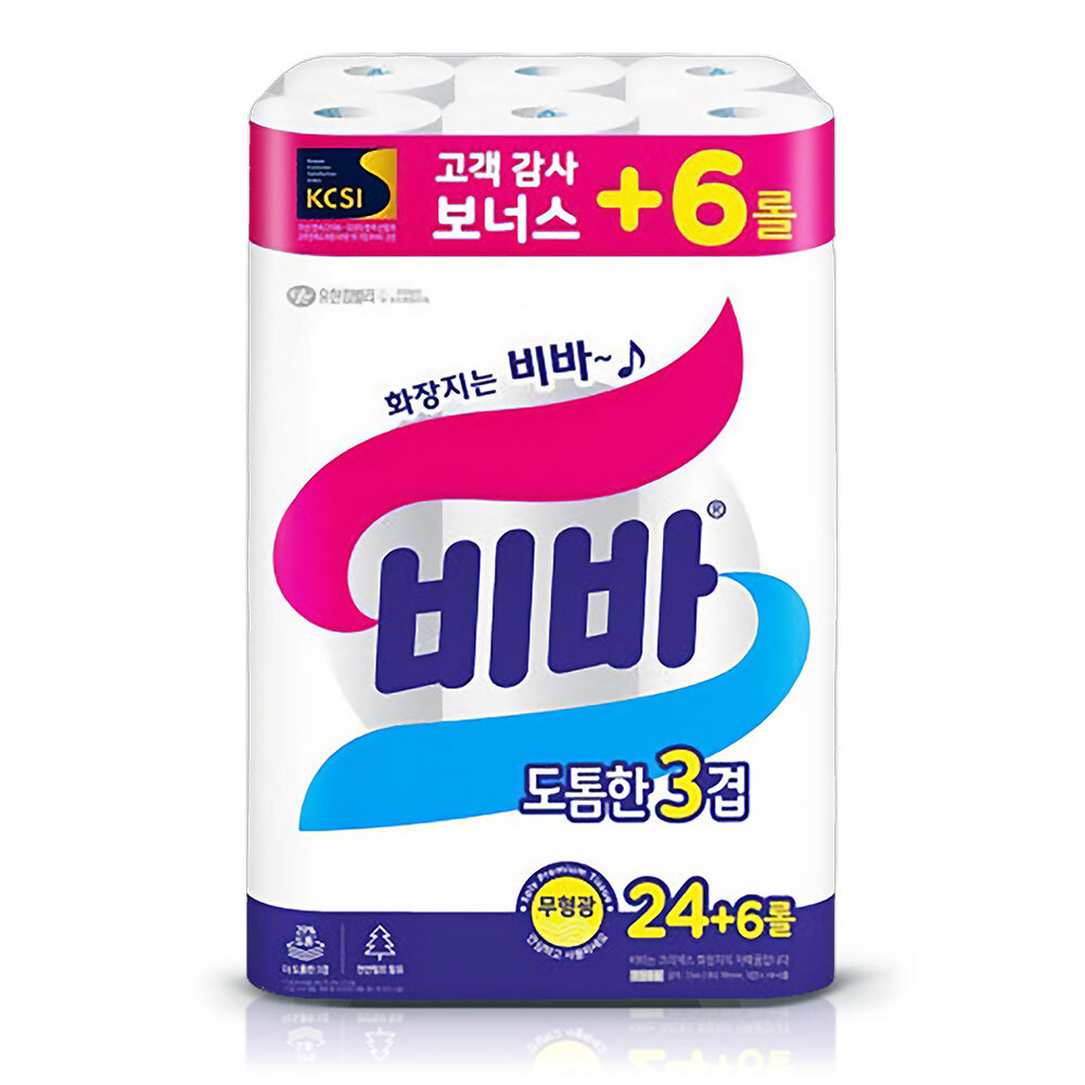 유한킴벌리 화장지 비바 도톰한3겹 25m(24+6롤) x1팩