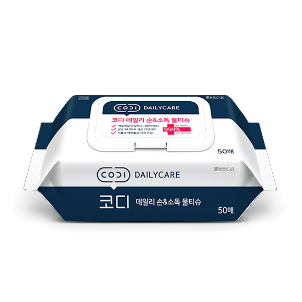 코디 데일리 손 소독 물티슈 캡형 50매 x1팩