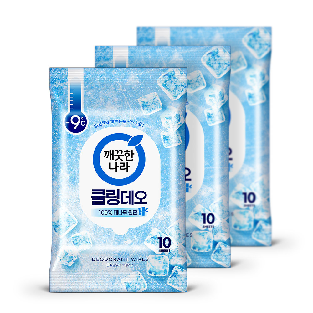 깨끗한나라 페퍼민트 쿨링 데오 물티슈 10매 x3개