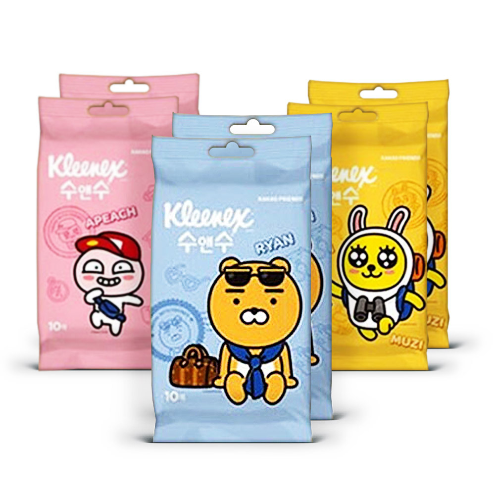 크리넥스 수앤수 카카오 프렌즈 물티슈 리필 10매6팩