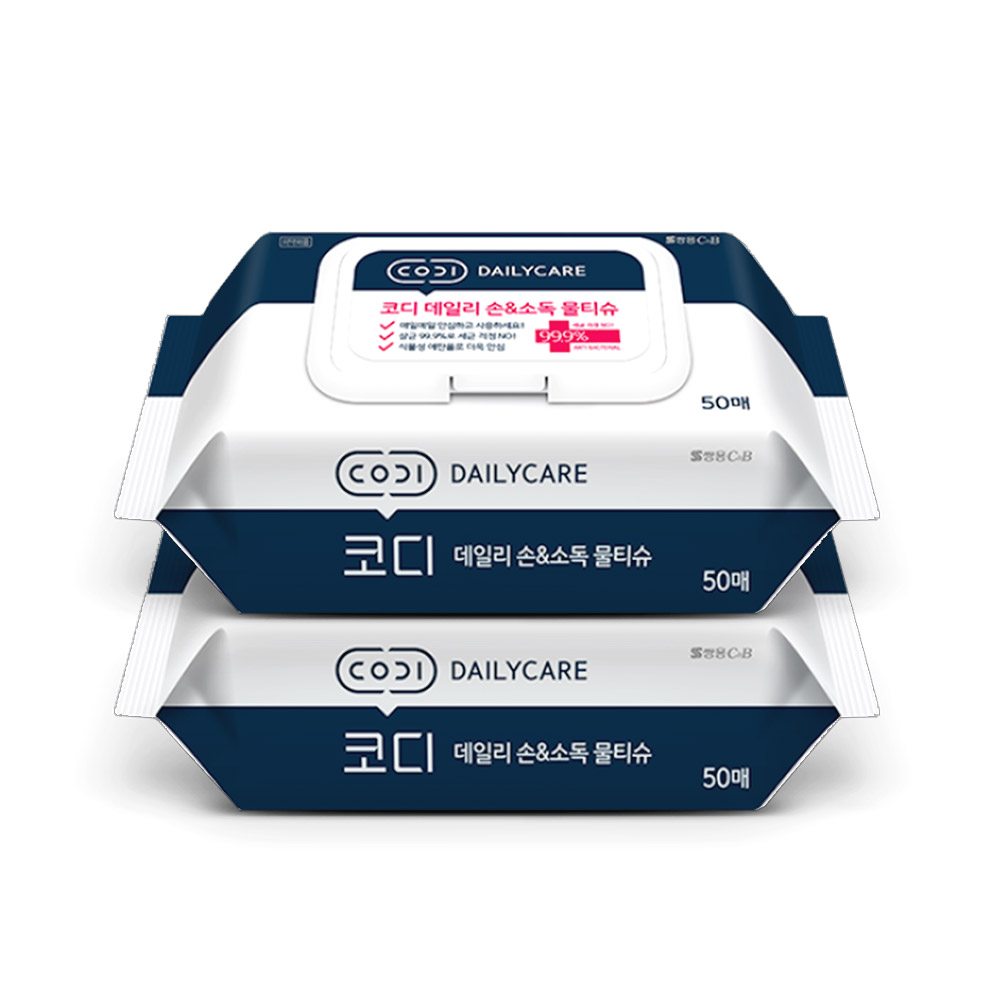 코디 데일리 손 소독 물티슈 캡형 50매 x2팩