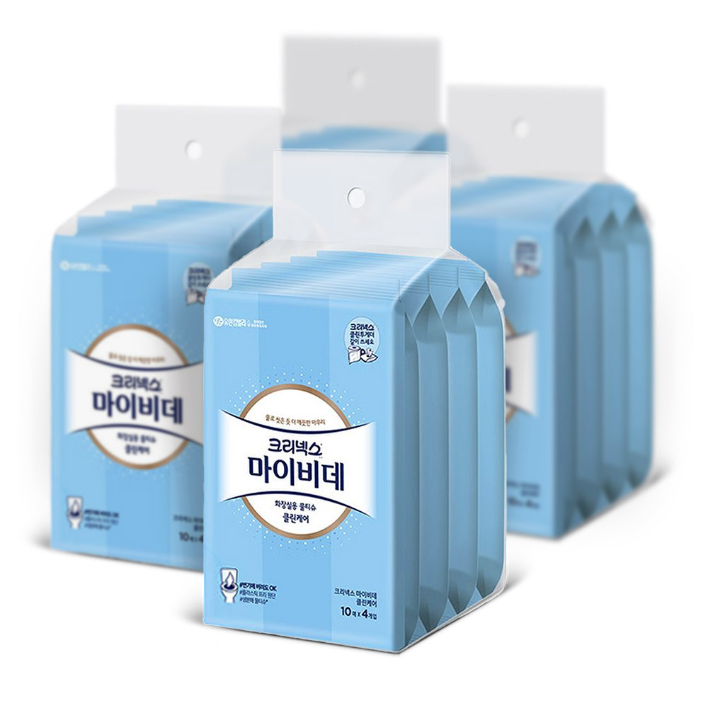 크리넥스 마이비데 클린케어 물티슈 리필10매4입 4팩