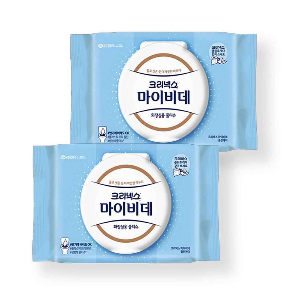 크리넥스 마이비데 물티슈 클린케어 캡 46매 x2팩