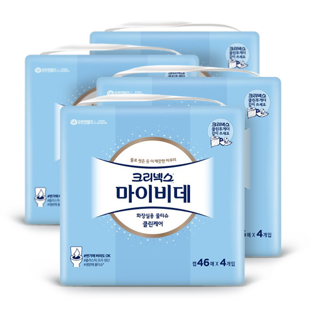 크리넥스 마이비데 물티슈 클린케어 캡 46매4입 x4팩
