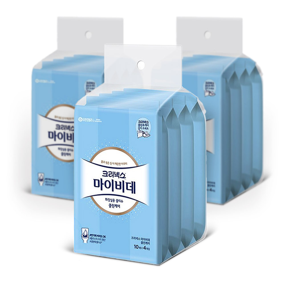 크리넥스 마이비데 클린케어 물티슈 리필10매4입 3팩