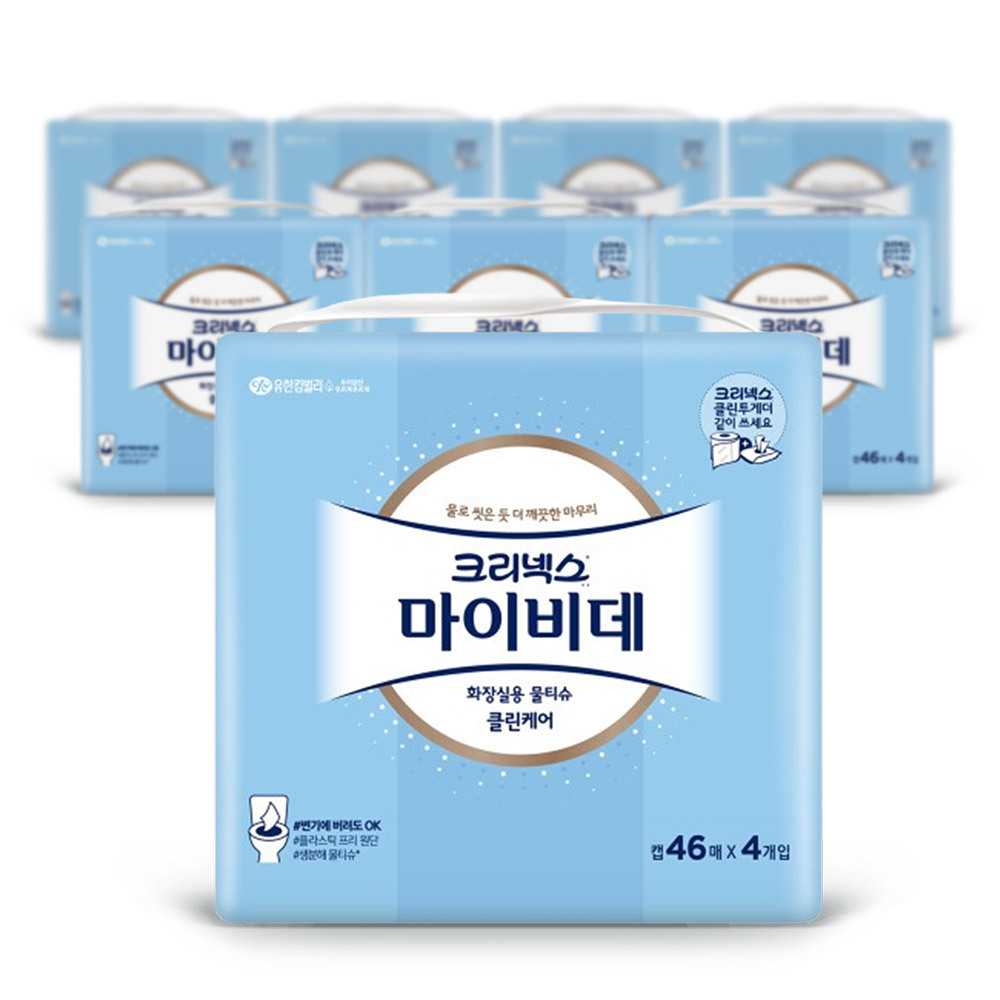 크리넥스 마이비데 물티슈 클린케어 캡 46매4입 x8팩