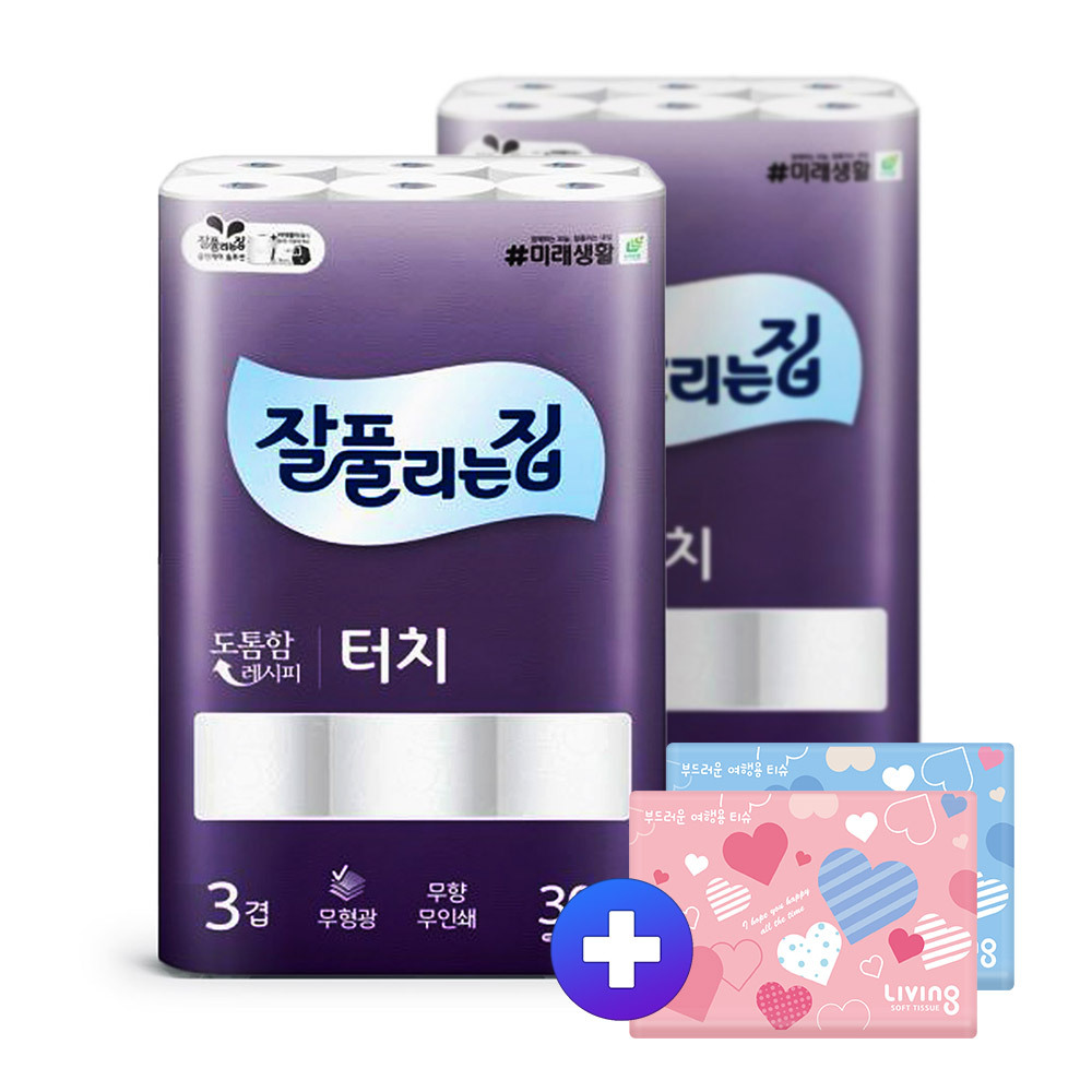 잘집) 도톰한 터치 화장지 25m30롤2팩 +티슈40매2개
