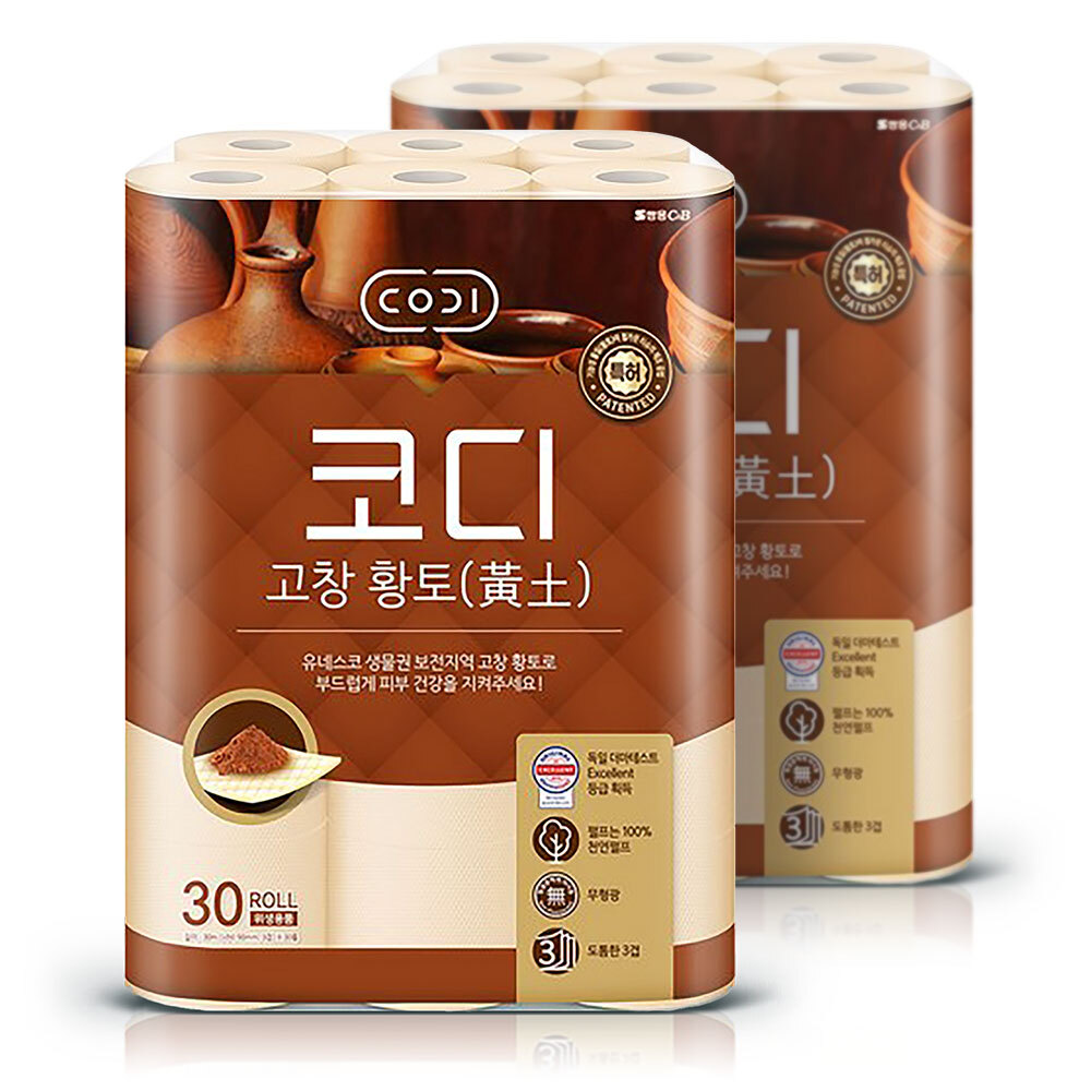 코디 화장지 고창 황토 3겹 천연펄프 30m 30롤2팩