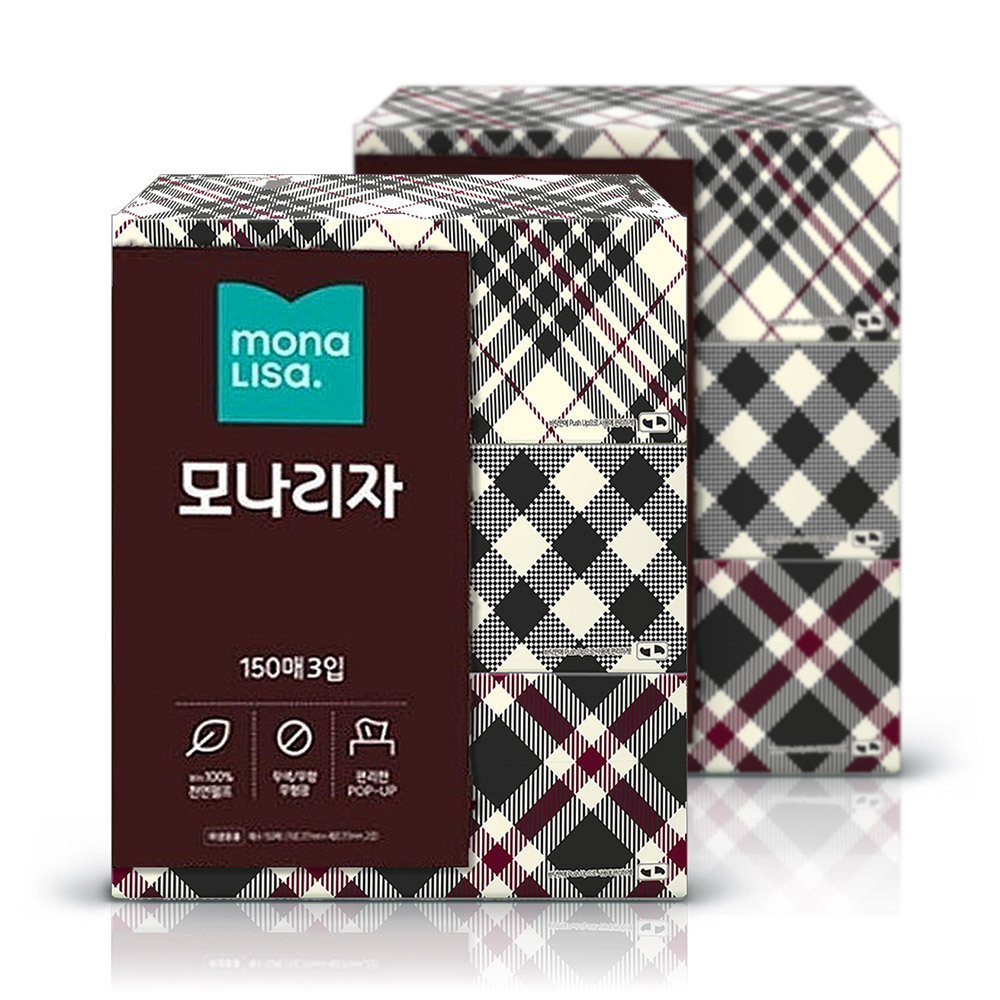 모나리자 미용티슈 천연펄프 무색 무향 150매3입 2팩