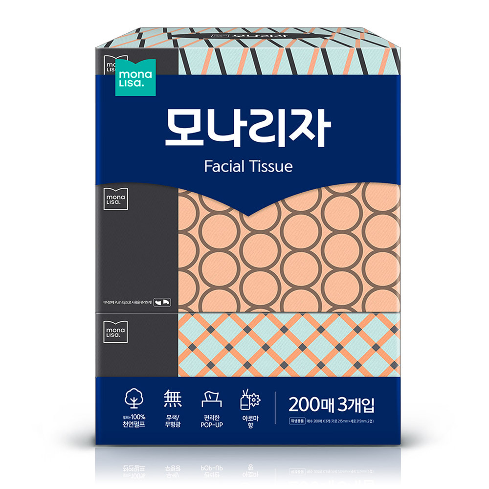 모나리자 미용티슈 200매3입 1팩