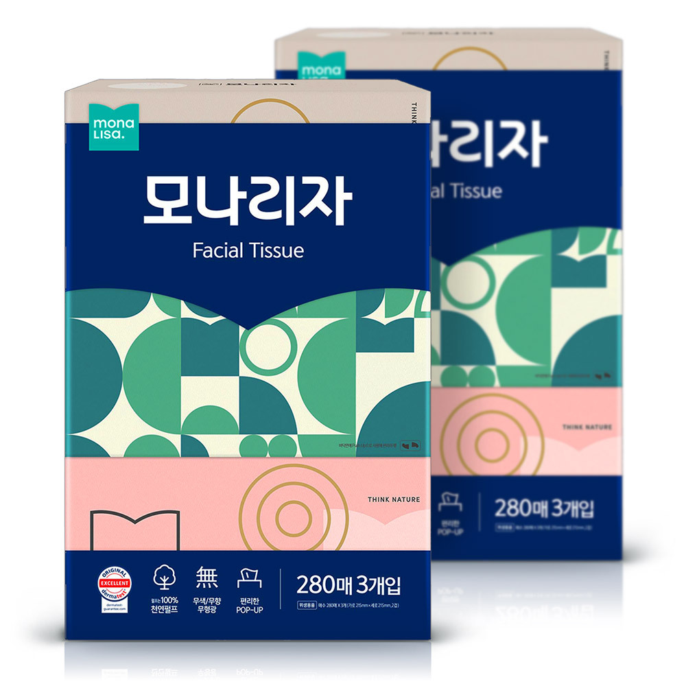 모나리자 미용티슈 천연펄프 무색 무향 280매3입 2팩