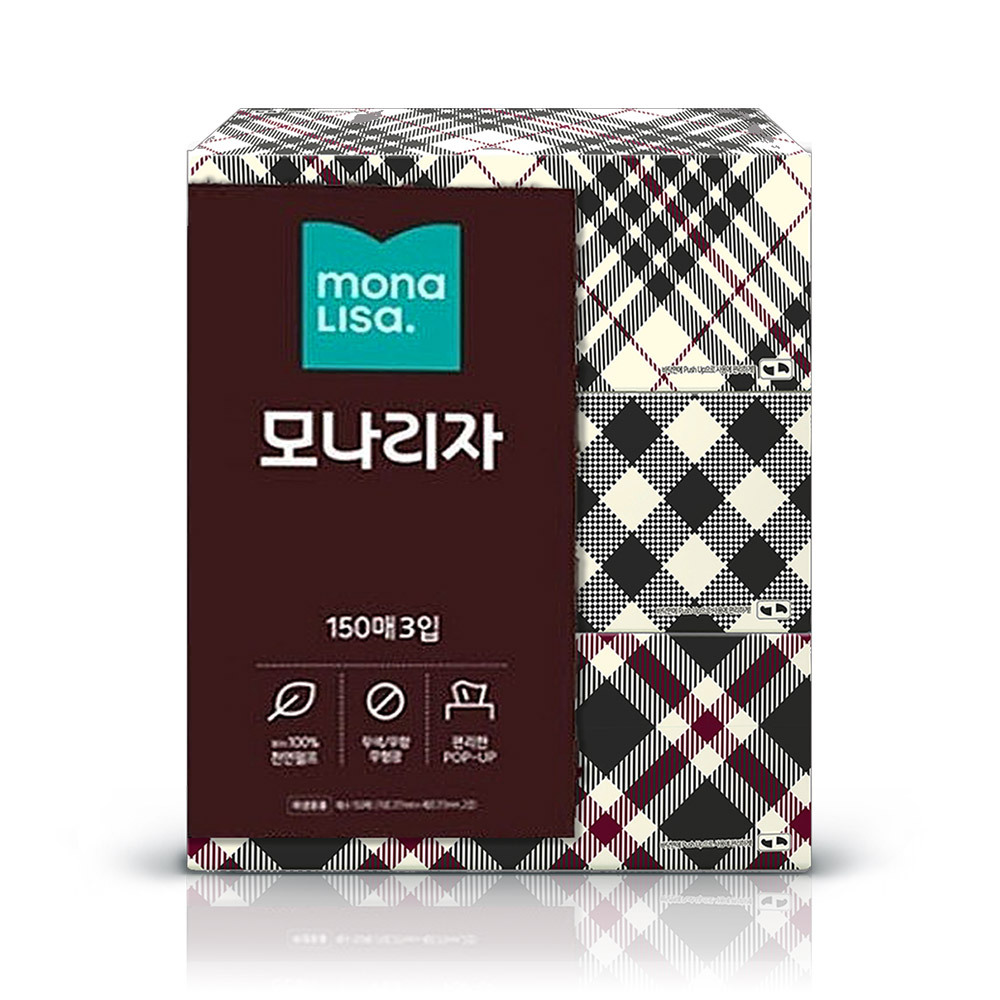 모나리자 미용티슈 천연펄프 무색 무향 150매3입 1팩