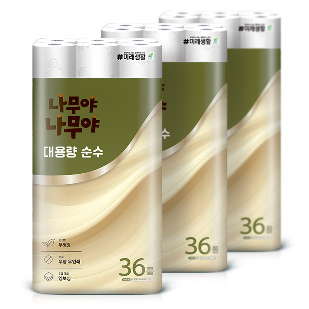 나무야 대용량 화장지 순수 3겹데코 25m 36롤 3팩