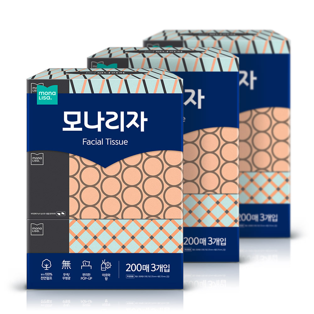 모나리자 미용티슈 200매3입 3팩