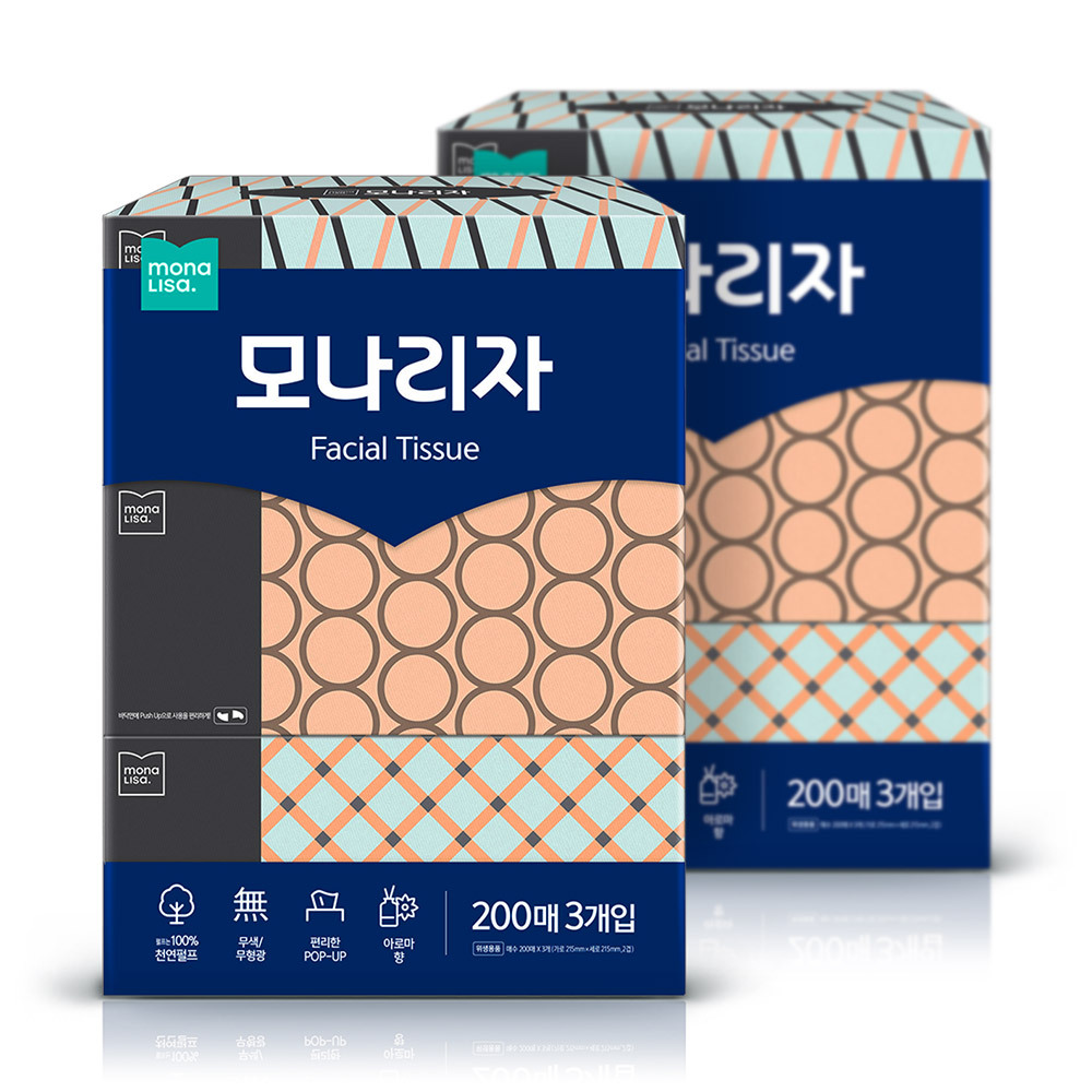 모나리자 미용티슈 200매3입 2팩