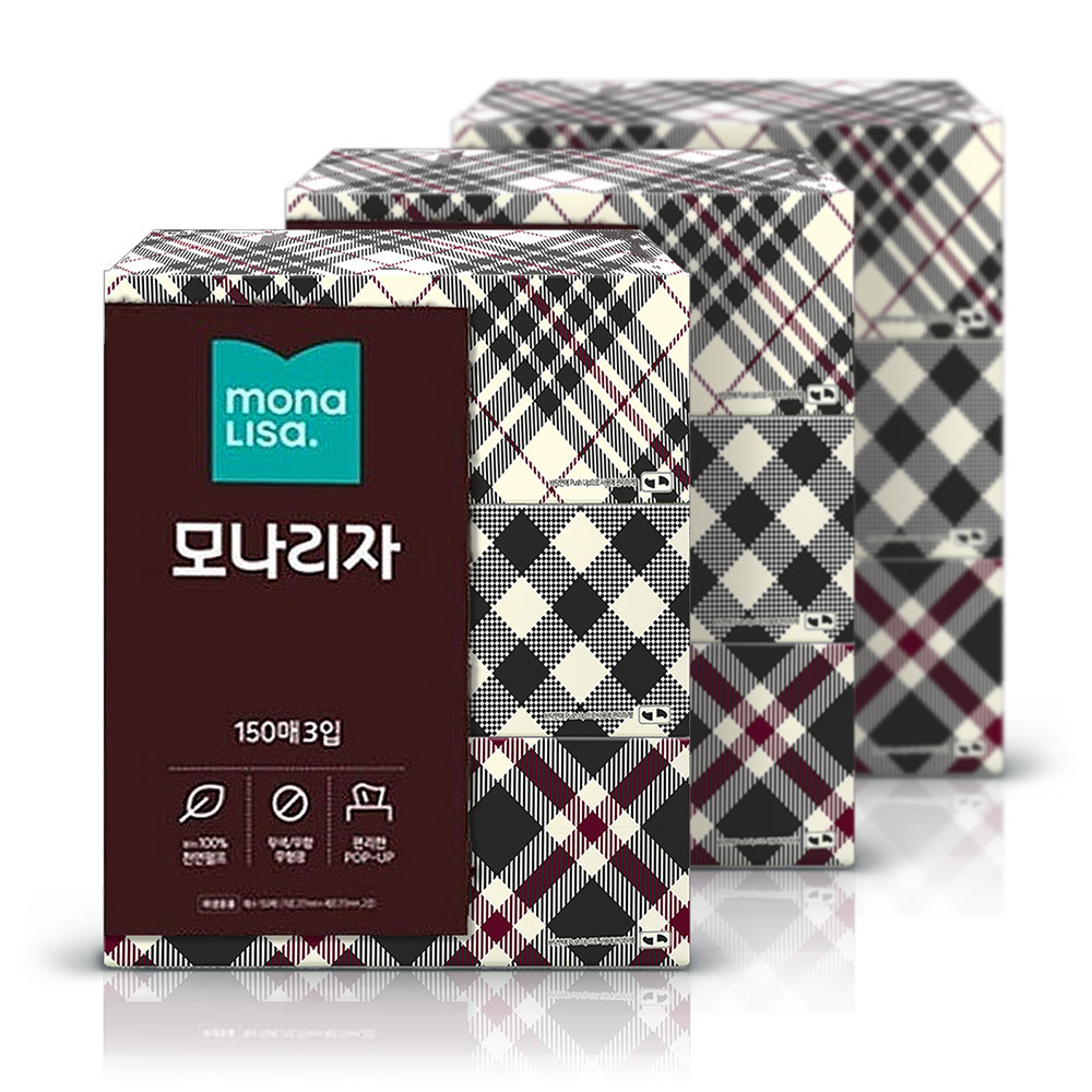모나리자 미용티슈 천연펄프 무색 무향 150매3입 3팩