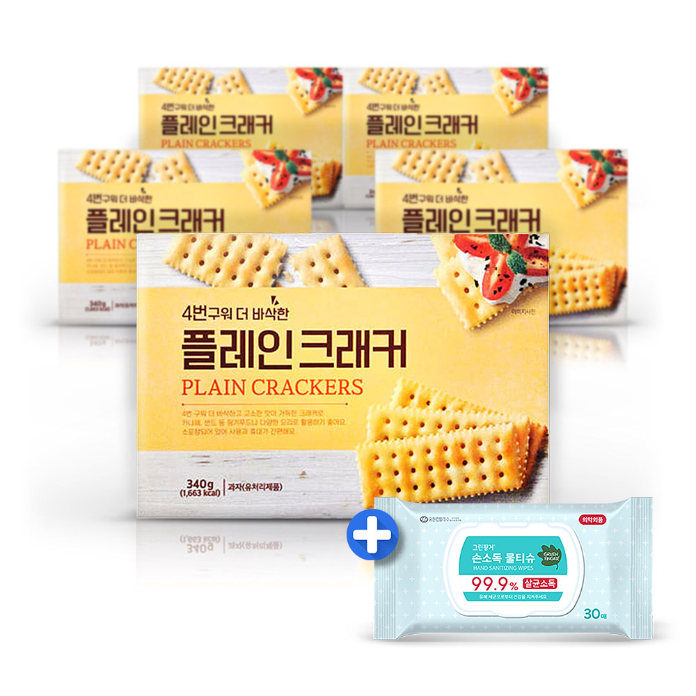 푸지안 크래커 간식 과자 플레인340g 5개 +손소독30매