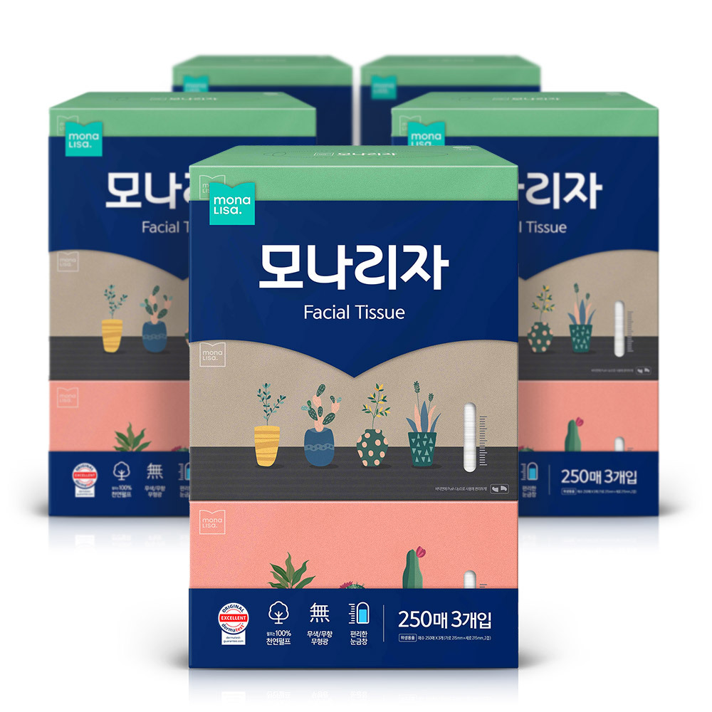 모나리자 미용티슈 250매3입 5팩