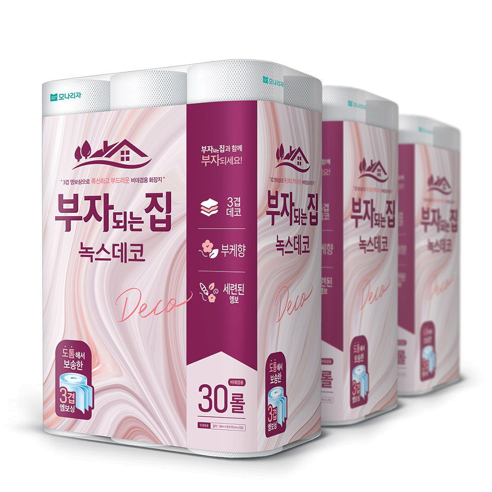 모나리자 부자되는집 화장지 녹스 데코 30M 30롤 3팩