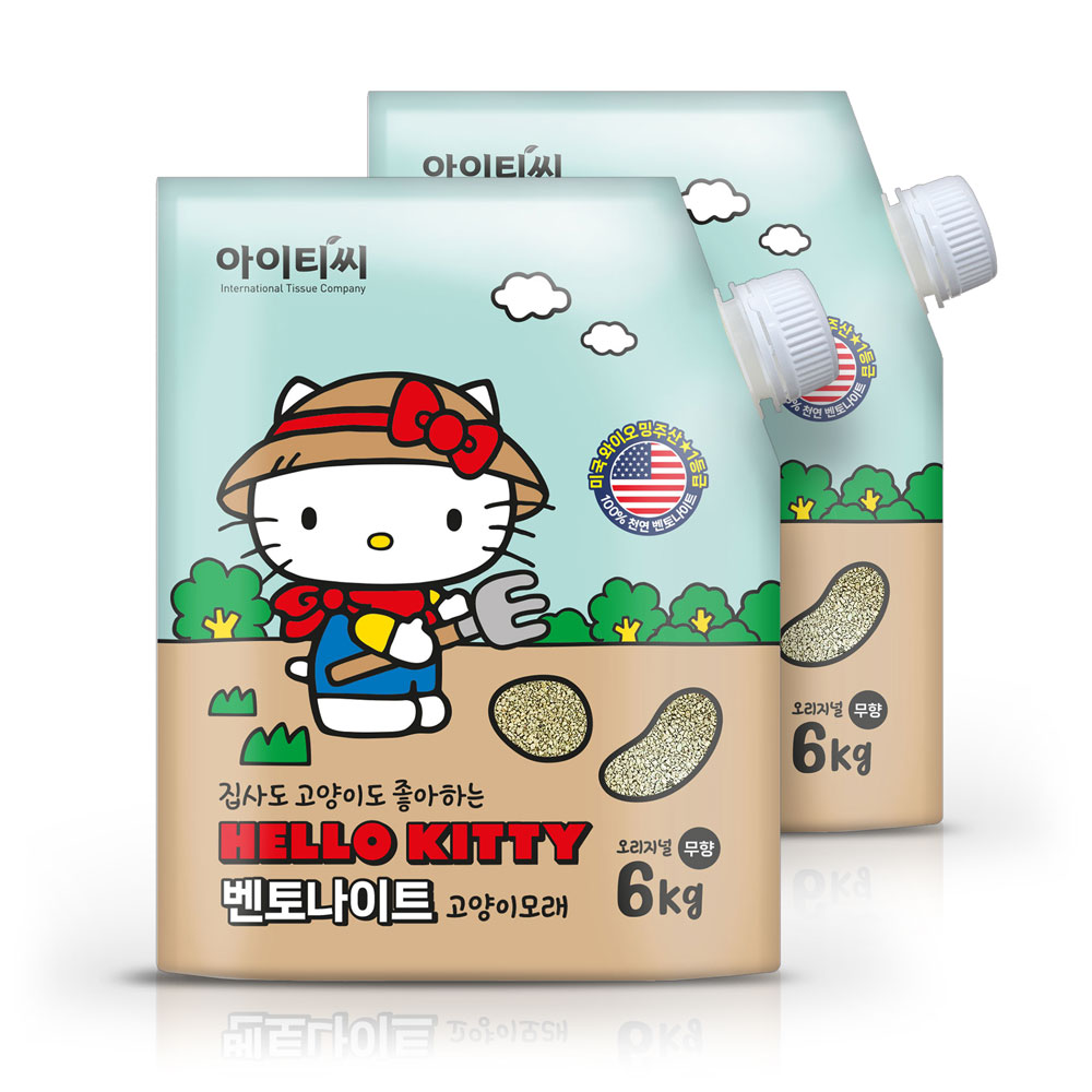 헬로키티 고양이모래 천연 벤토나이트(6kg) x2팩