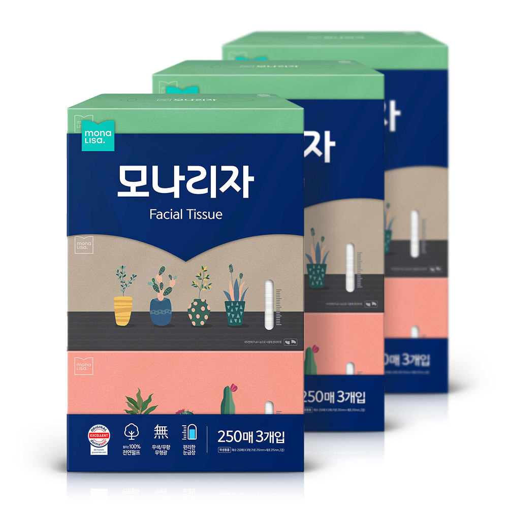 모나리자 미용티슈 250매3입 3팩