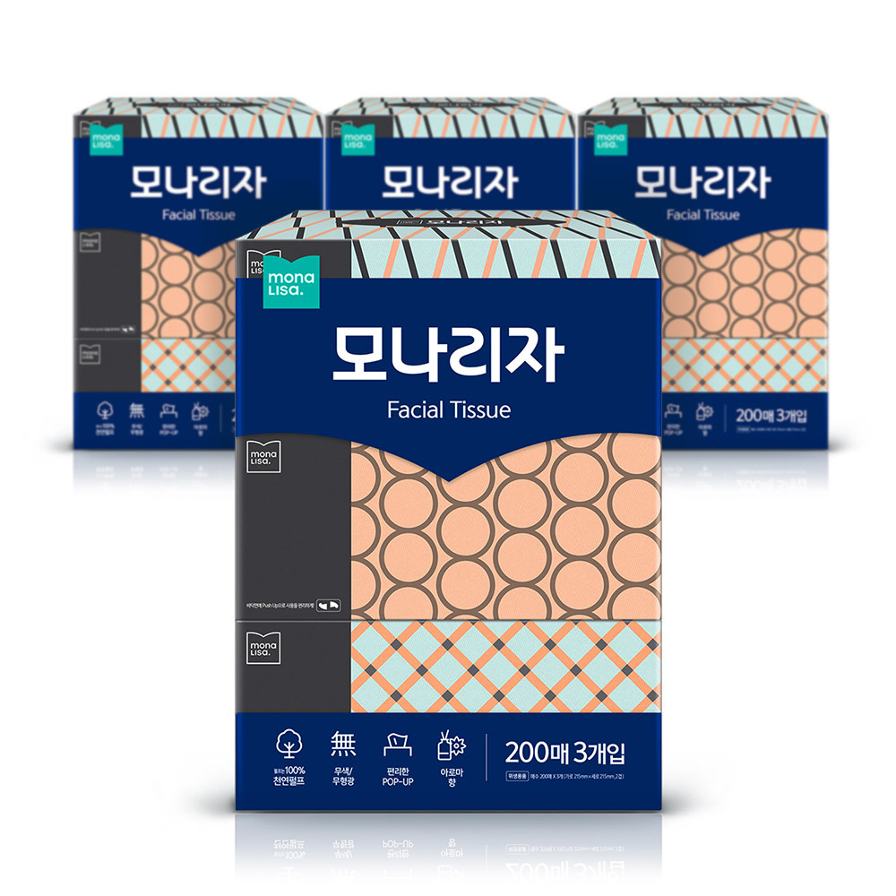 모나리자 미용티슈 200매3입 4팩