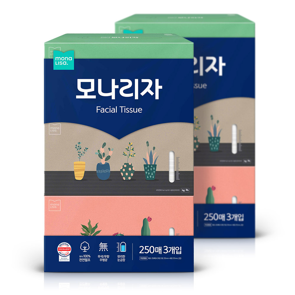 모나리자 미용티슈 250매3입 2팩