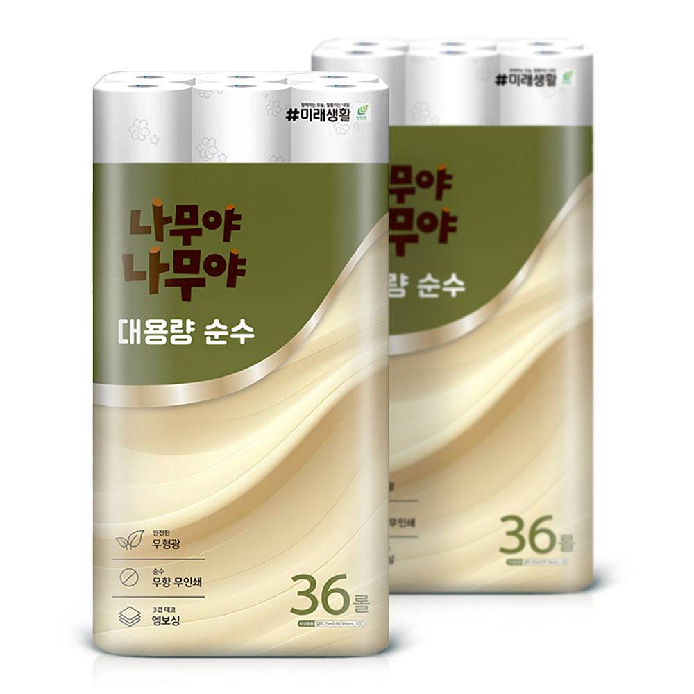 나무야 대용량 화장지 순수 3겹데코 25m 36롤 2팩