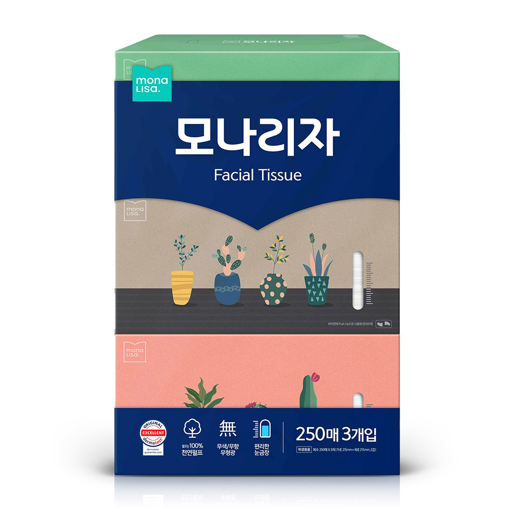 모나리자 미용티슈 250매3입 1팩