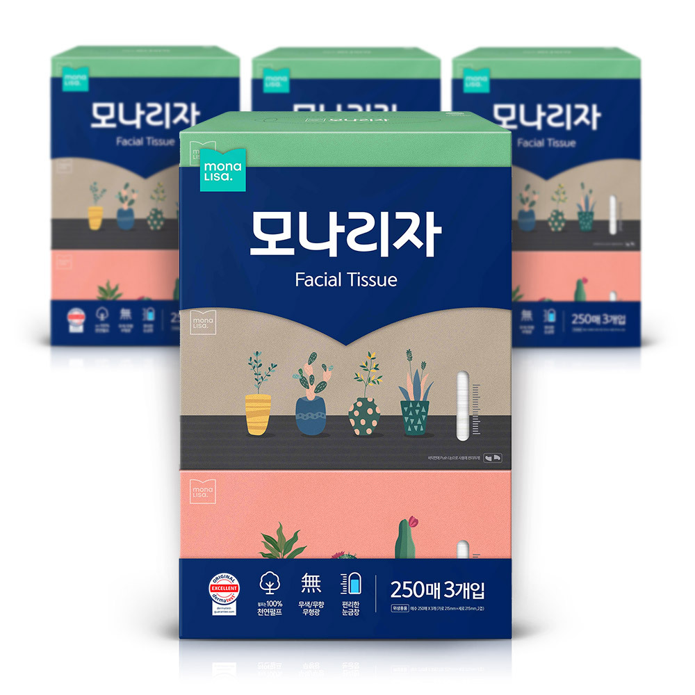모나리자 미용티슈 250매3입 4팩