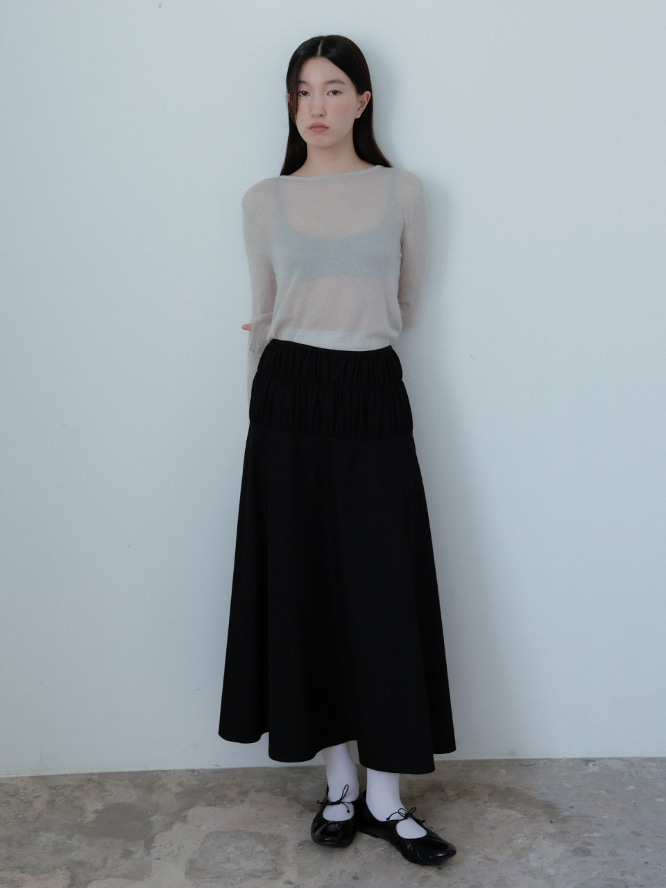 Cape Shirring Skirt _Black
